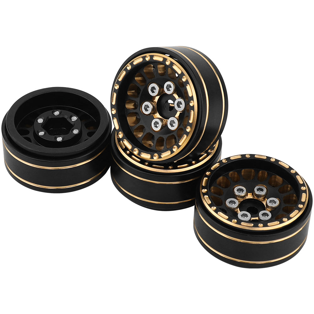 LonZeXy 1/18 1/24 RC Crawler Brass Beadlock Wheel Rims 4Pcs Black Gold Weighted Hub With Rubber Tires