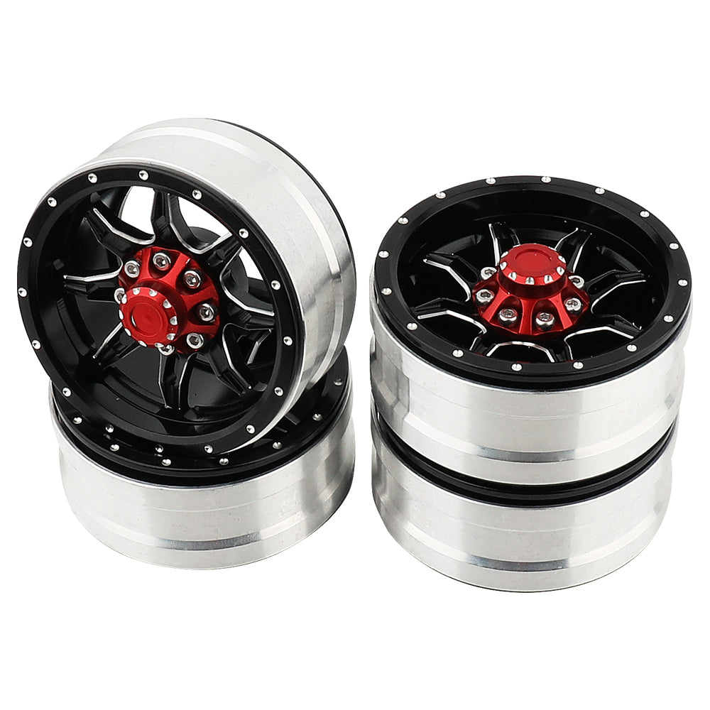 LonZeXy 1.9 Inch CNC Metal Beadlock Wheel Rims & Tyres Kit For 1/10 RC Offroad Crawler Axial SCX10, Alloy RC Wheel Hub Modification Accessories, Black Red Optional