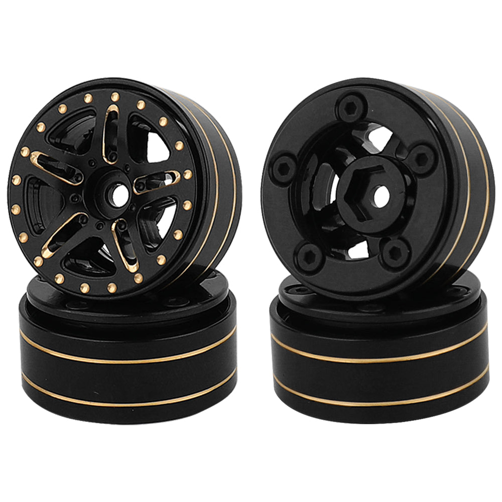 LonZeXy 1/18 1/24 RC Crawler Brass Beadlock Wheel Rims 4Pcs Black Gold Heavy Weight Wheel Hub RC Offroad Upgrade Parts