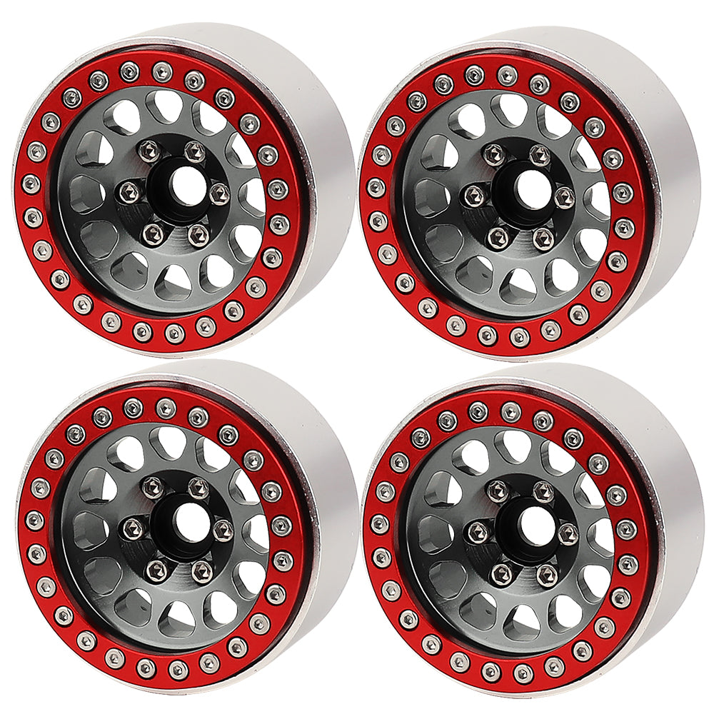 LonZeXy 1.9 Inch CNC Aluminum Beadlock Wheel Rim & Rubber Tire Assembly Triangle Inner Base For 1/10 RC Crawler Axial SCX10 Off Road Climbing Car Upgrade Wheels