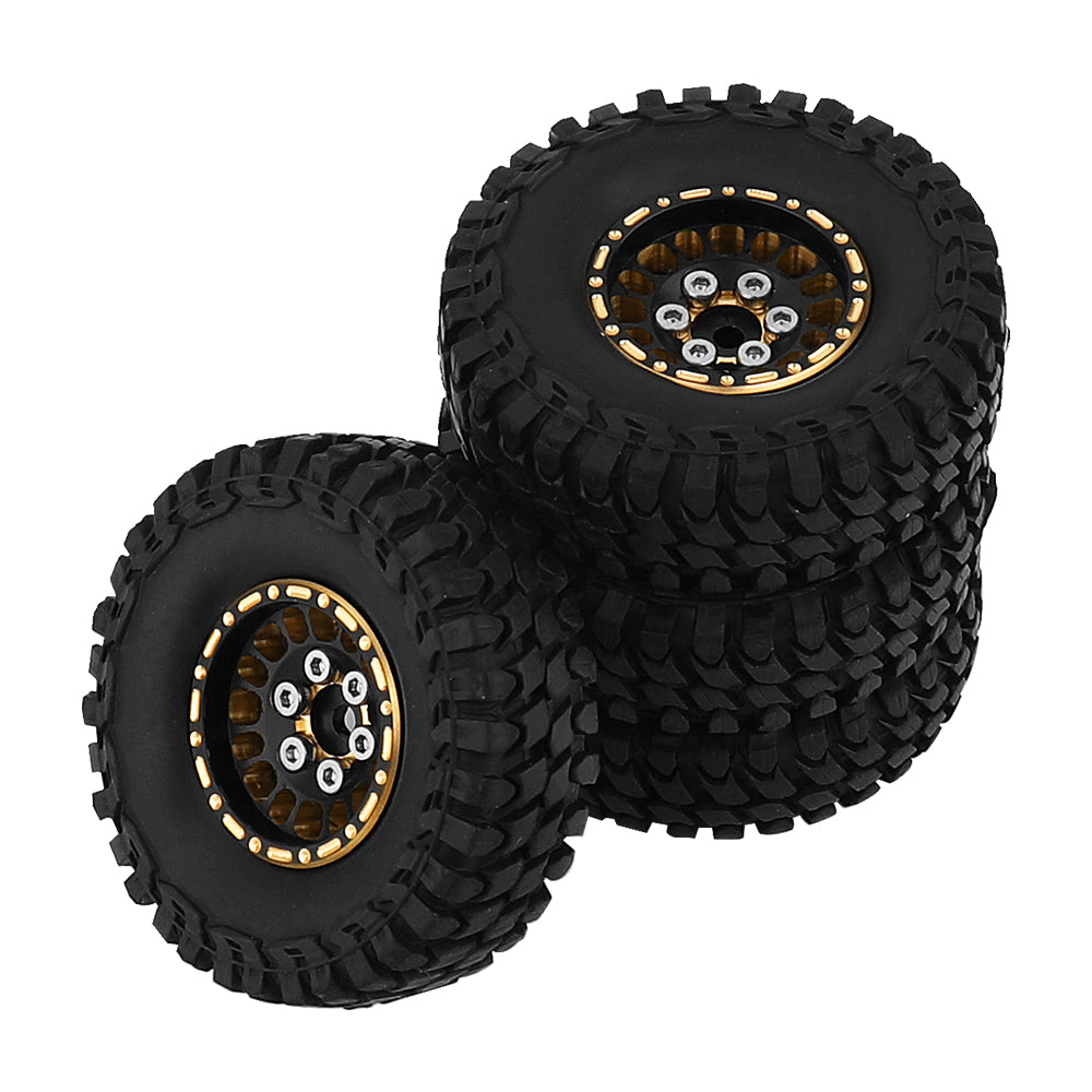 LonZeXy 1/18 1/24 RC Crawler Brass Beadlock Wheel Rims 4Pcs Black Gold Weighted Hub With Rubber Tires