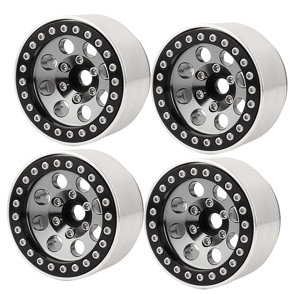 LonZeXy 1.9 Inch CNC Aluminum Beadlock Wheel Rim & Rubber Tire Assembly For 1/10 RC Crawler Axial SCX10 Off-Road Climbing Car Alloy Upgrade Wheels Multiple Two-Tone Colors