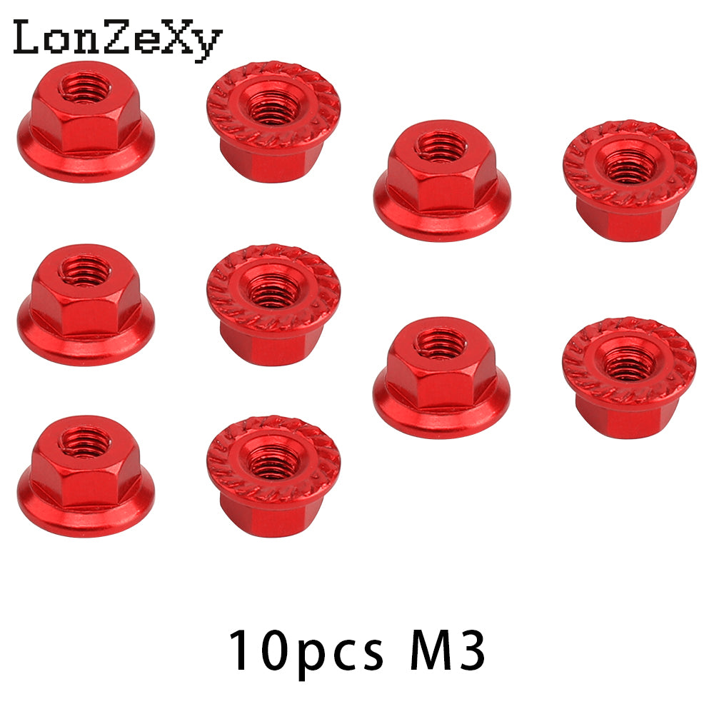 Lonzexy 1/10 & 1/14 Scale RC Car M3 Flange Nuts - 10 Pics