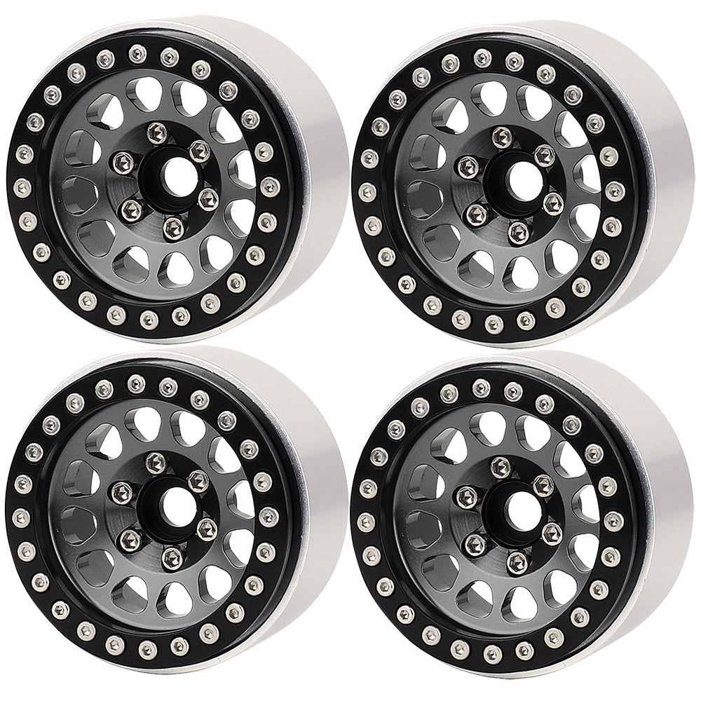 LonZeXy 1.9 Inch CNC Aluminum Beadlock Wheel Rim & Rubber Tire Assembly Triangle Inner Base For 1/10 RC Crawler Axial SCX10 Off Road Climbing Car Upgrade Wheels