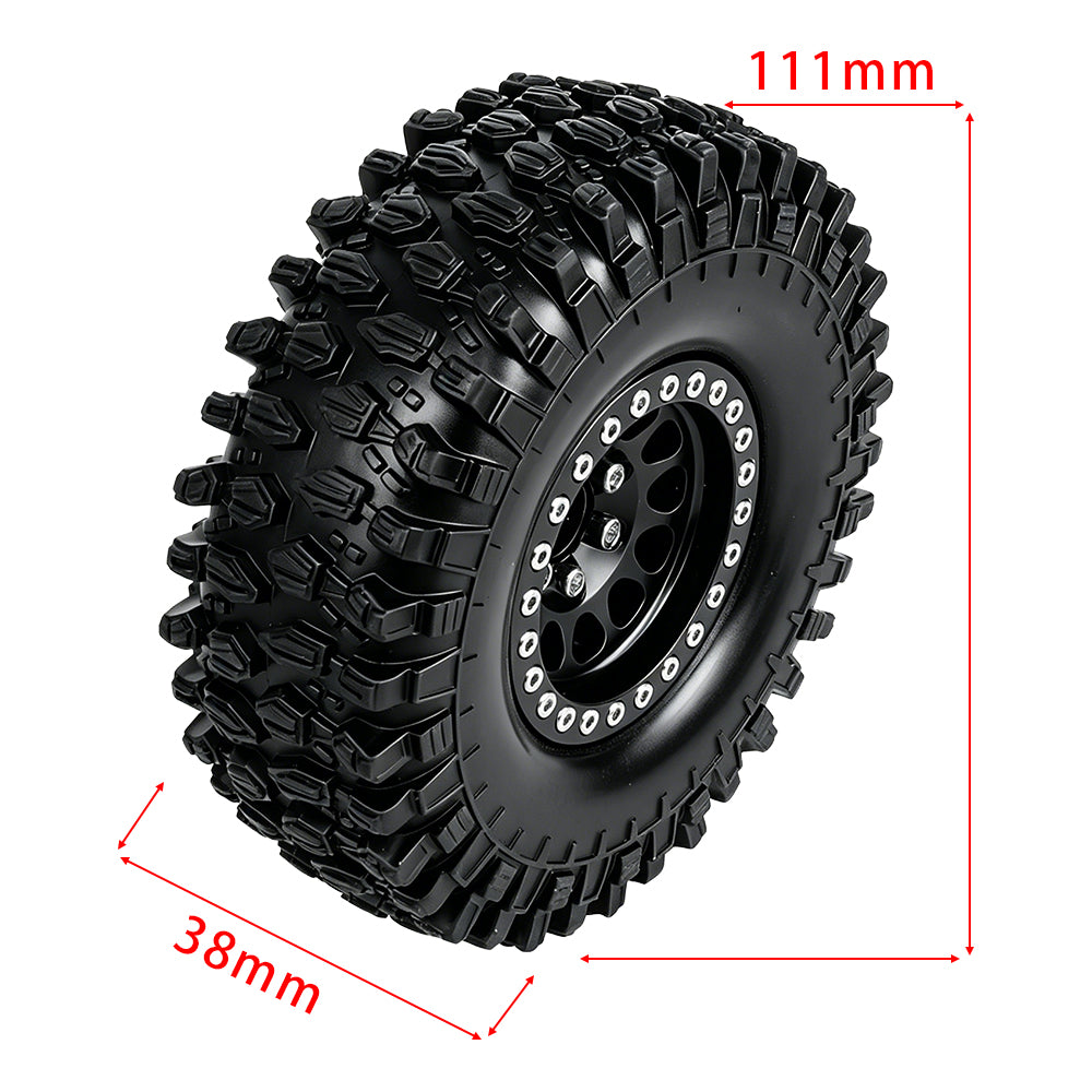 LonZeXy 1.9 Inch CNC Aluminum Beadlock Wheel Rim & Rubber Tire Assembly Triangle Inner Base For 1/10 RC Crawler Axial SCX10 Off Road Climbing Car Upgrade Wheels