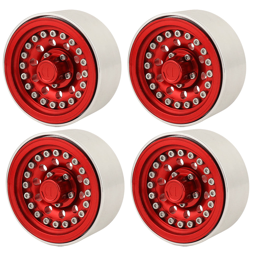 LonZeXy 1.9 Inch CNC Aluminum Beadlock Wheel Rims Rubber Tires Set For 1/10 RC Crawler Axial SCX10 Off Road Climbing Car Alloy Modification Wheels Multiple Color Options