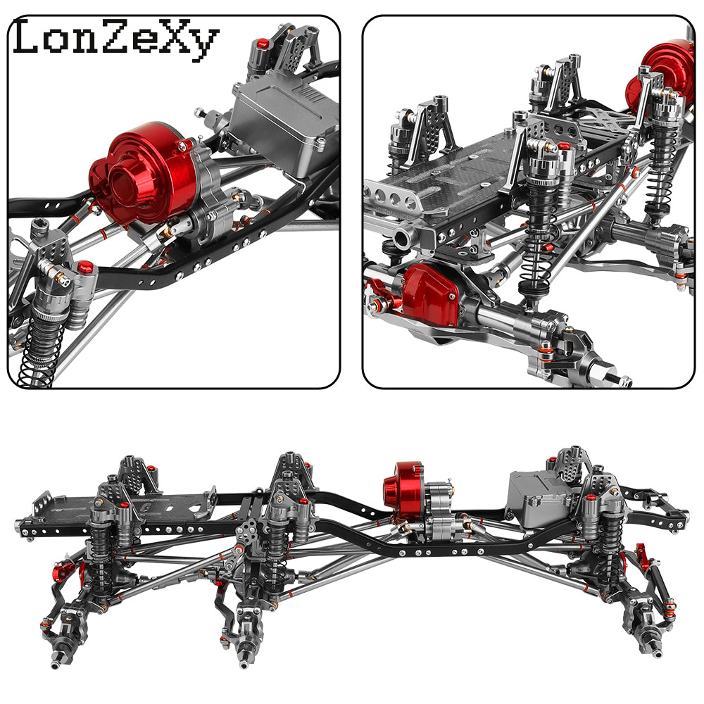 RC Chassis Frame For Axial For SCX10 Lonzexy Metal Alloy Upgraded 6x6 RC Car For Chassis Empty Frame With 3 Axles Gearbox Links DIY RC Crawler Car Parts