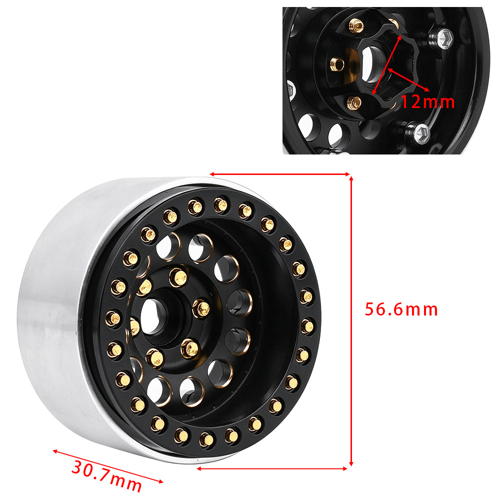 1.9 Inch Brass Beadlock Wheel Rims 56.6mm 12mm Hex for 1/10 RC Crawler, 4PCS Total 556g