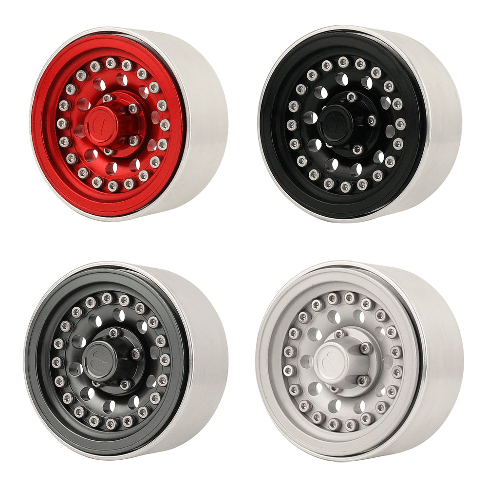 LonZeXy 1.9 Inch CNC Aluminum Beadlock Wheel Rims Rubber Tires Set For 1/10 RC Crawler Axial SCX10 Off Road Climbing Car Alloy Modification Wheels Multiple Color Options