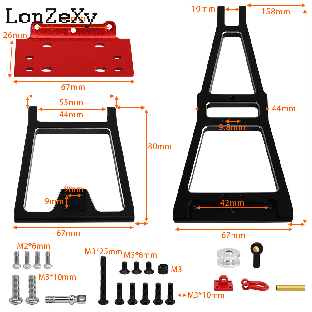 Lonzexy Alluminum 1/10 RC Truck and Tow Build Kit RC Winch Double Stent Rescue Set