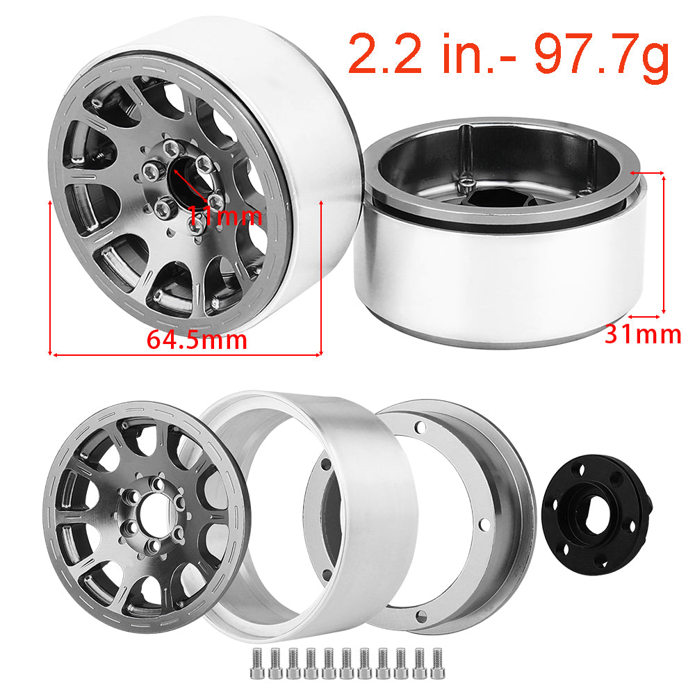 LonZeXy 2.2 Inch CNC Aluminum Beadlock Wheel Rims 97.7g For 1/10 RC Crawler, Replacement Wheel Hub For SCX10 TRX4