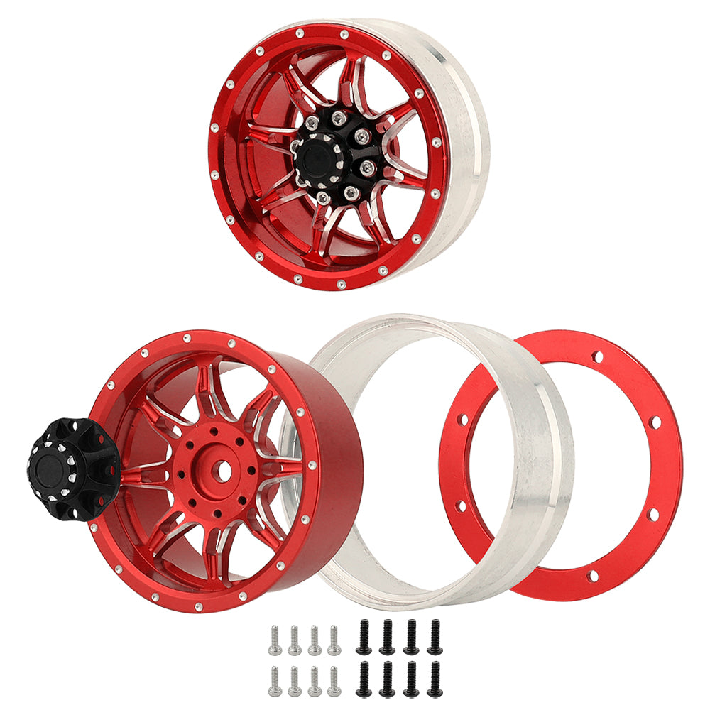 LonZeXy 1.9 Inch CNC Metal Beadlock Wheel Rims & Tyres Kit For 1/10 RC Offroad Crawler Axial SCX10, Alloy RC Wheel Hub Modification Accessories, Black Red Optional