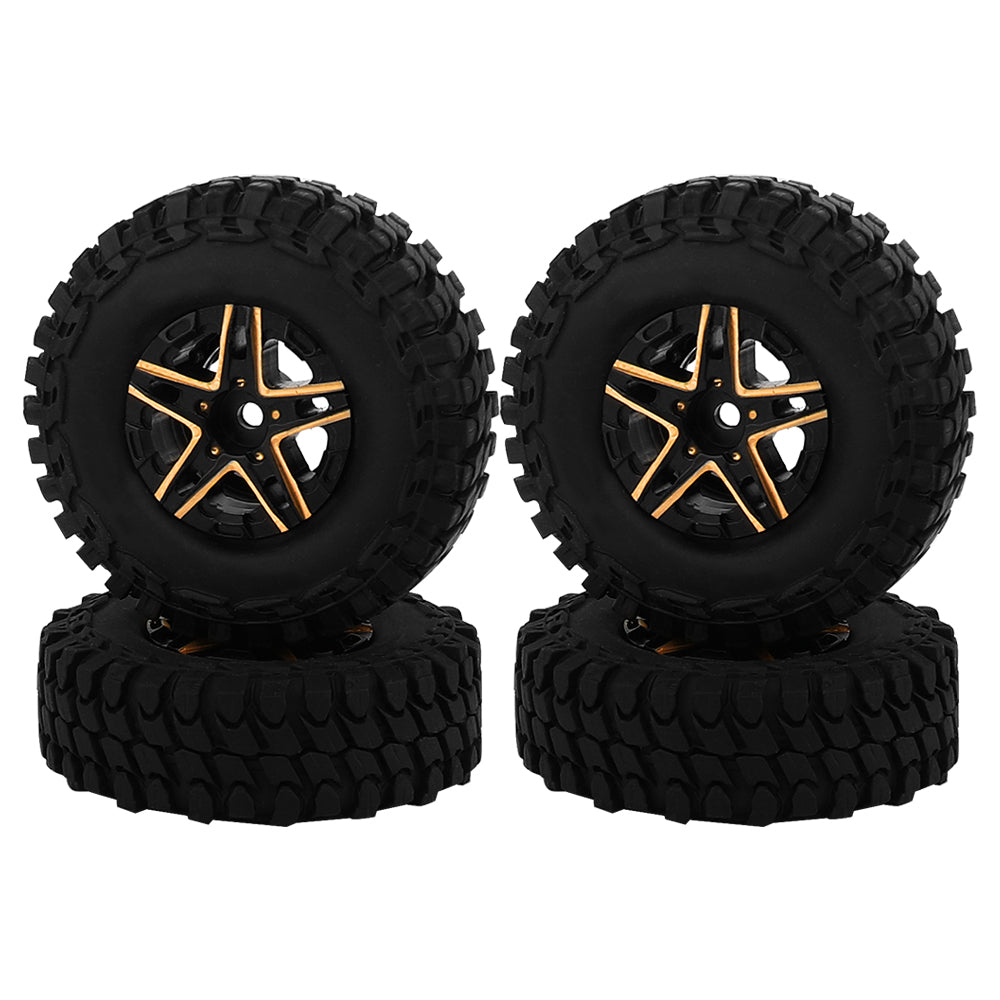 LonZeXy Weighted Brass Wheel Rims 4Pcs Black Gold Style For 1/18 1/24 RC Crawler, 55mm Rubber Tyres Offroad Model Upgrade