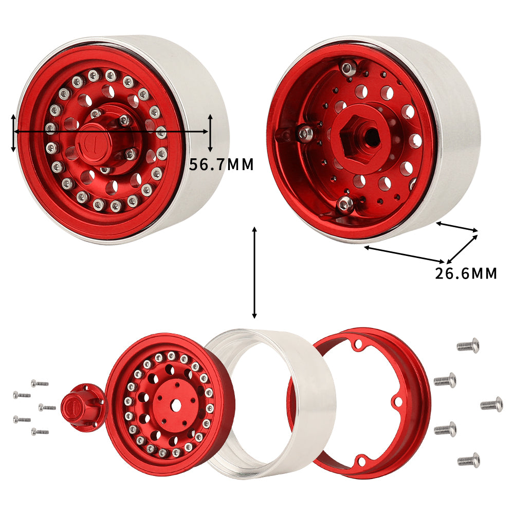 LonZeXy 1.9 Inch CNC Aluminum Beadlock Wheel Rims Rubber Tires Set For 1/10 RC Crawler Axial SCX10 Off Road Climbing Car Alloy Modification Wheels Multiple Color Options