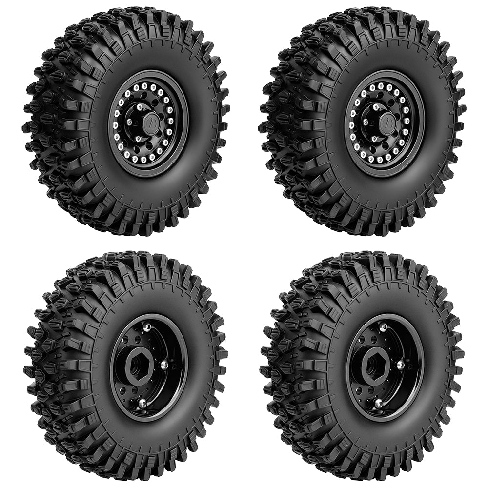 LonZeXy 1.9 Inch CNC Aluminum Beadlock Wheel Rims Rubber Tires Set For 1/10 RC Crawler Axial SCX10 Off Road Climbing Car Alloy Modification Wheels Multiple Color Options