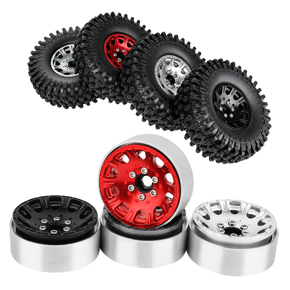 LonZeXy 1.9 Inch CNC Aluminum Beadlock Wheel Rim & Rubber Tire Assembly For 1/10 RC Crawler SCX10 Off-Road Climbing Car RC Upgrade Wheels