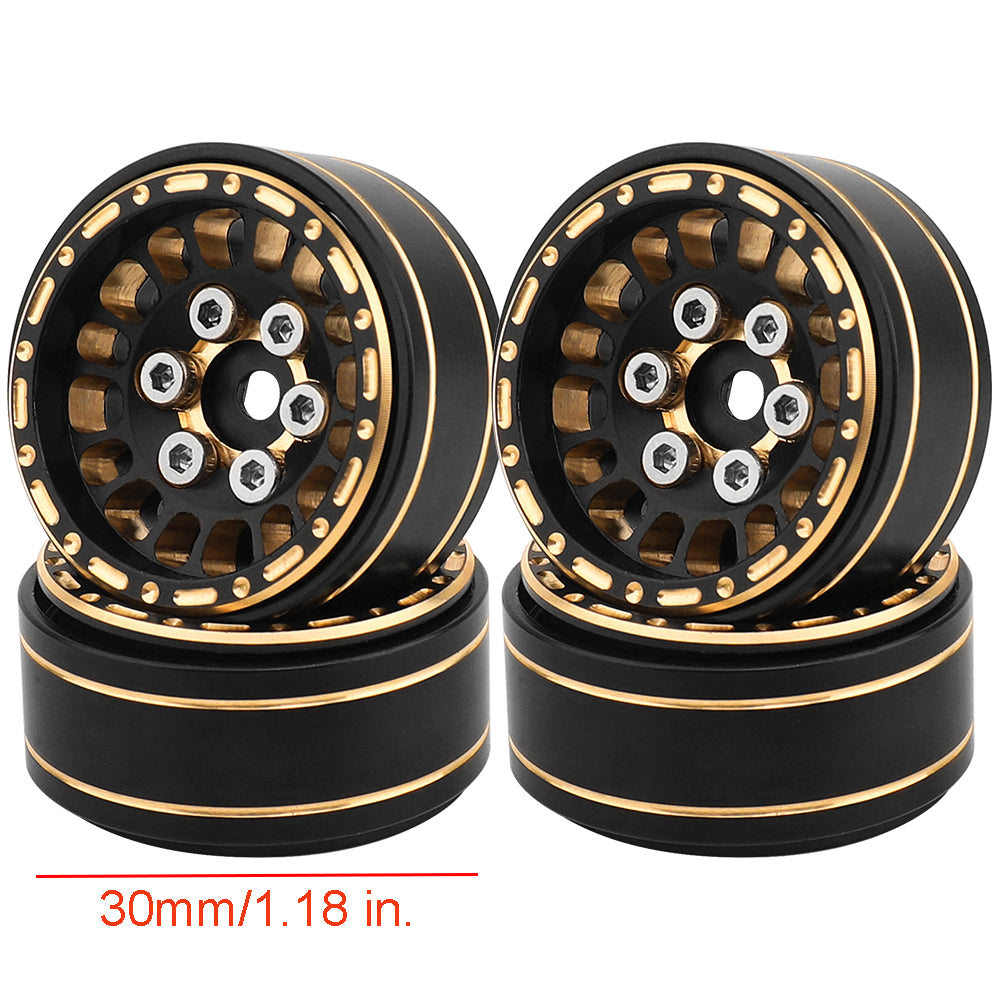 LonZeXy 1/18 1/24 RC Crawler Brass Beadlock Wheel Rims 4Pcs Black Gold Weighted Hub With Rubber Tires