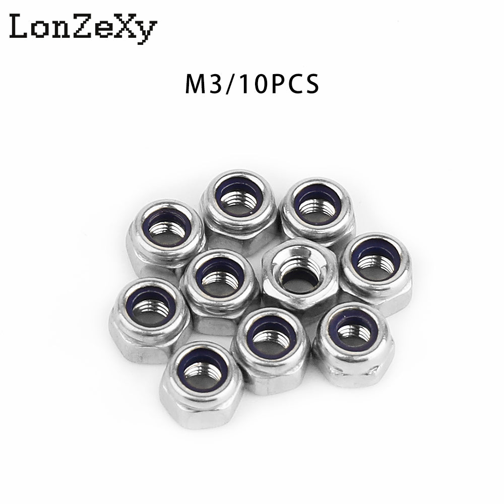 Lonzexy M3 Stainless Steel Insert Locknuts Non-Slip Hex Lock Nuts Silver Tone