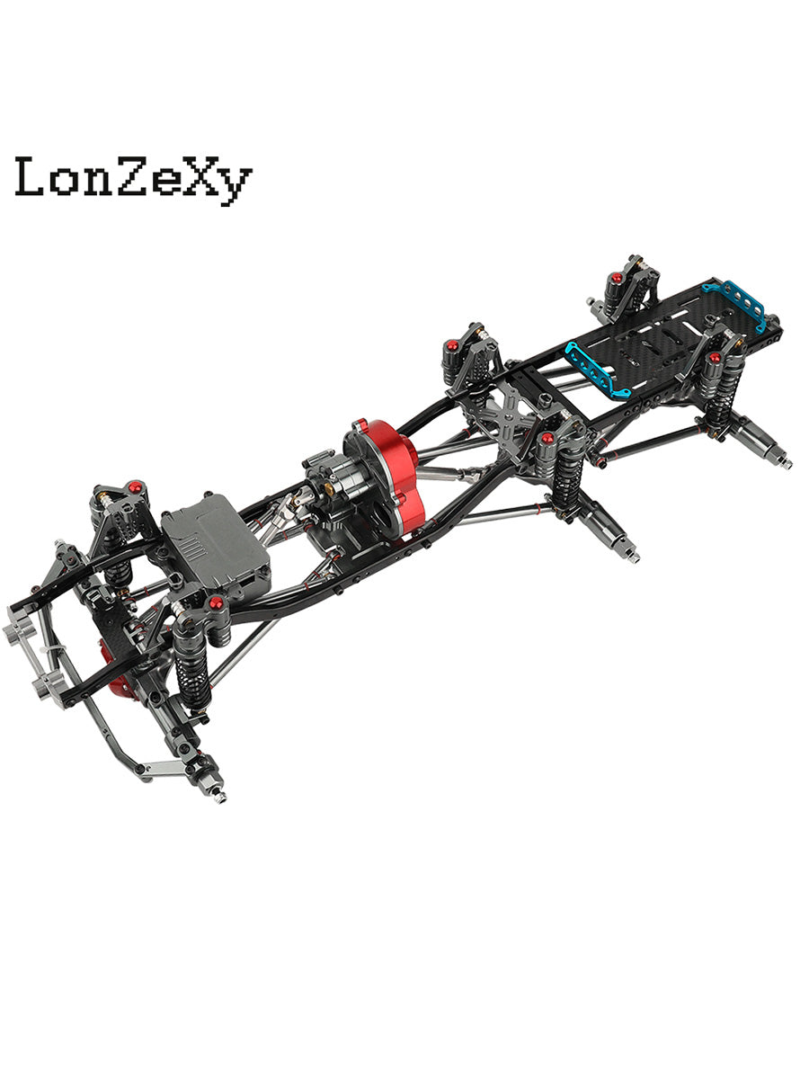 LONZEXY Metal 6x6 Frame+2 Front Axles+ Middle Transmission 2 Battery Trays for SCX10 (No Wheels)
