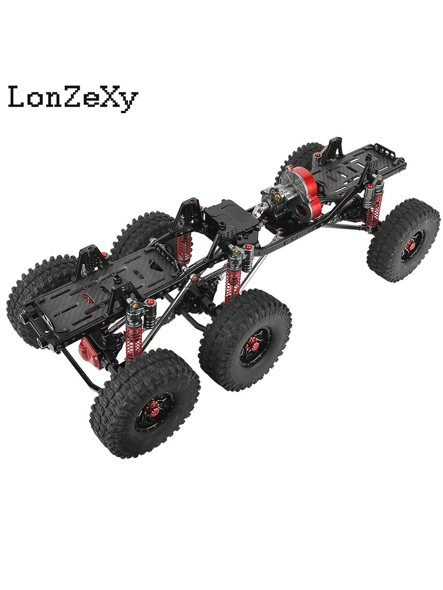 LONZEXY DIY 6x6 Frame+2 Front Steering Axles+Middle Axle Transmission 2 Battery Trays for SCX10