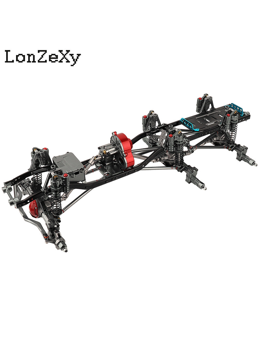 LONZEXY Metal 6x6 Frame+Front Middle Rear Axles+Gearbox + Battery Tray for SCX10 II