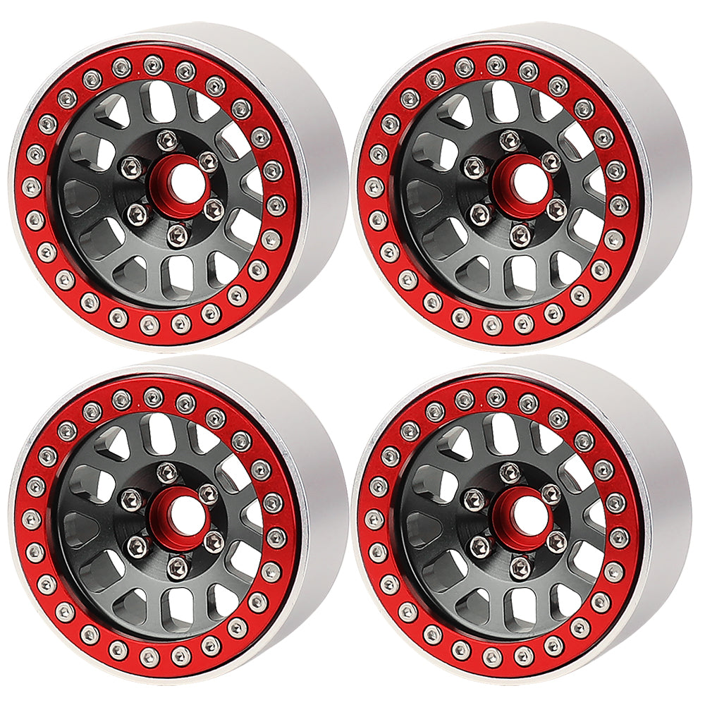 LonZeXy 1.9 Inch CNC Aluminum Beadlock Wheel Rims Rubber Tires Set For 1/10 RC Crawler Axial SCX10 Off-Road Climbing Car Alloy Modification Wheels Multiple Color Options