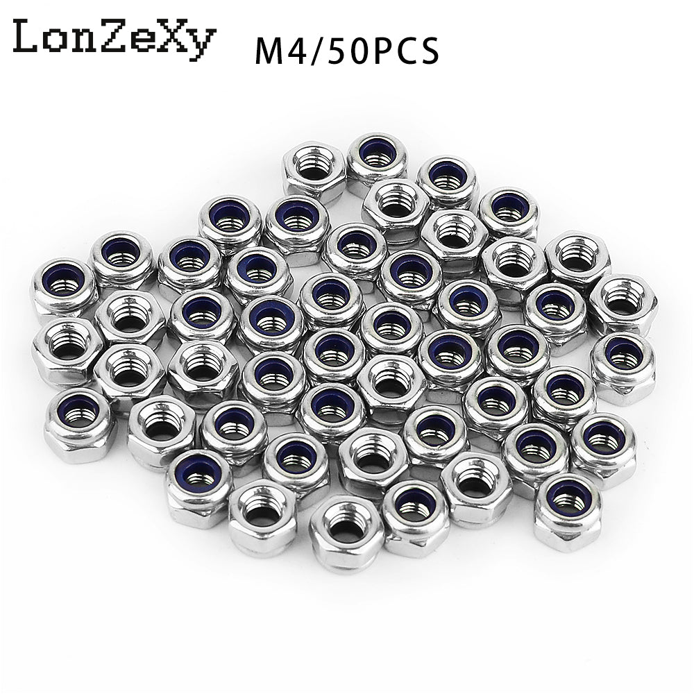 Lonzexy M3 Stainless Steel Insert Locknuts Non-Slip Hex Lock Nuts Silver Tone