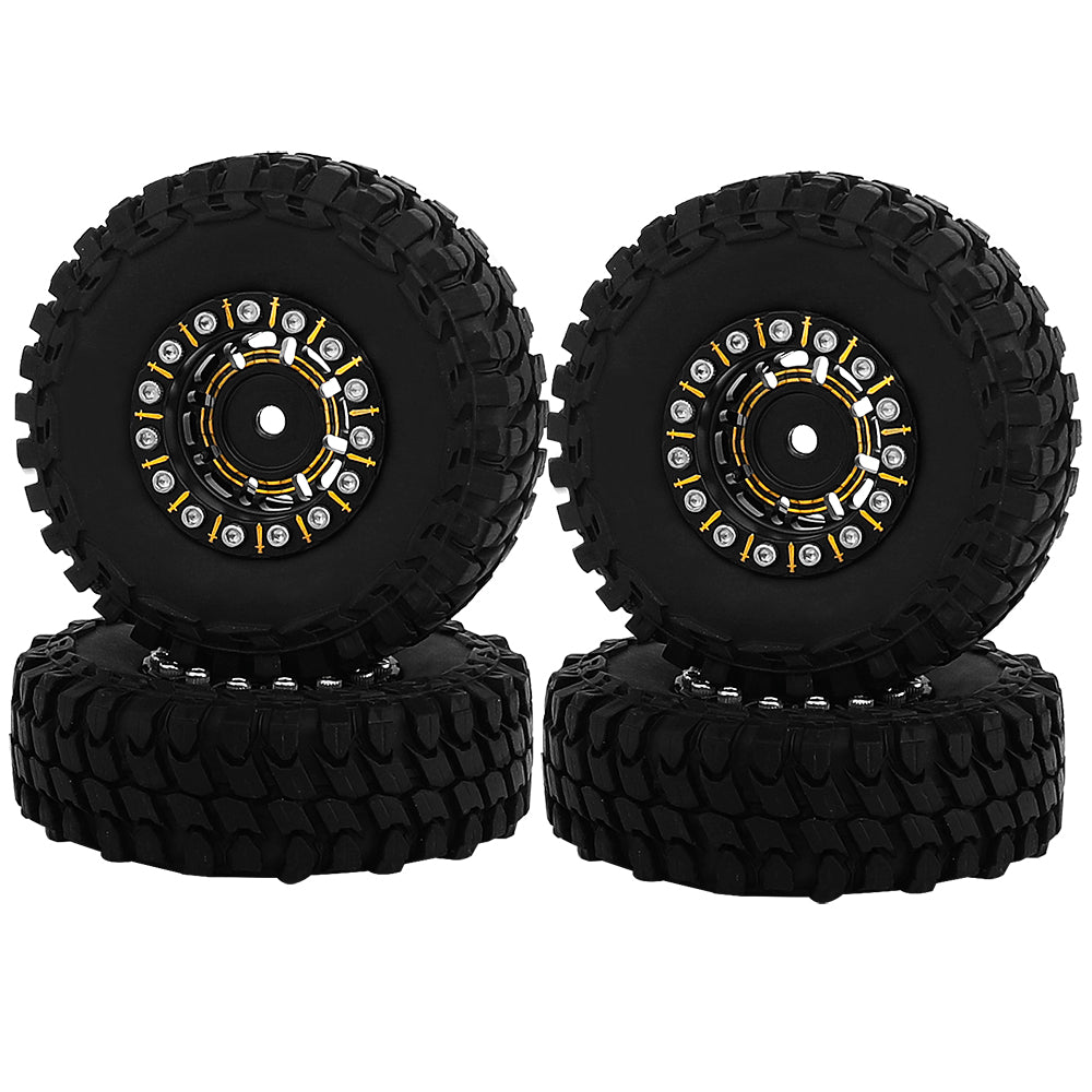 LonZeLy 1/18 1/24 RC Crawler Brass Beadlock Wheel Rims 4Pcs Black Gold With 55mm Rubber Tires RC Offroad Upgrade Parts