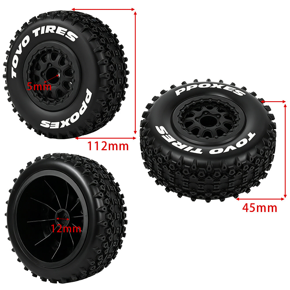 LonZeXy 4PCS DK10 1/10 RC Short Course Truck Wheels Tires Slick Off-Road Rally Racing Tyre Fit Traxxas Mini XRT Flat Ground Wear Resistant RC Buggy RC Model Car Upgrade Rubber Parts
