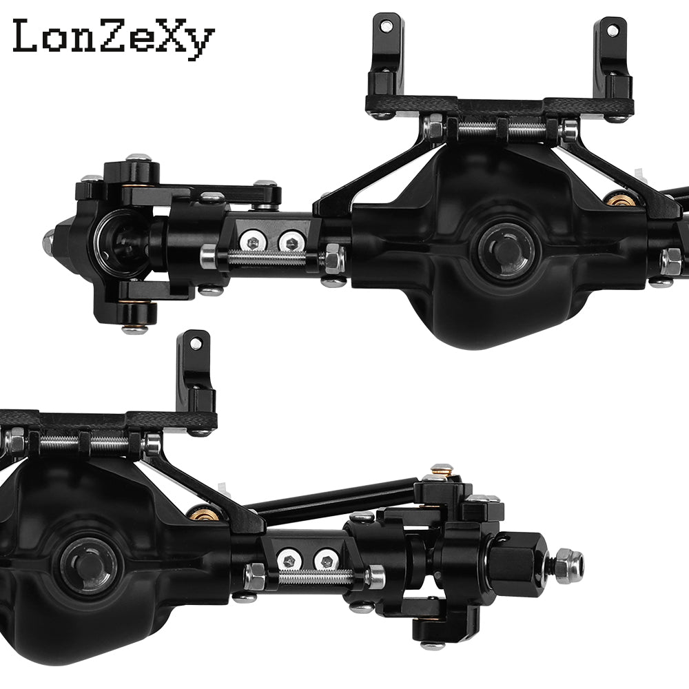 Lonzexy Aluminum Complete Axle Set + Enhanced Axle Shaft for Axial SCX10 RC4WD D90 (Black Front+Rear)