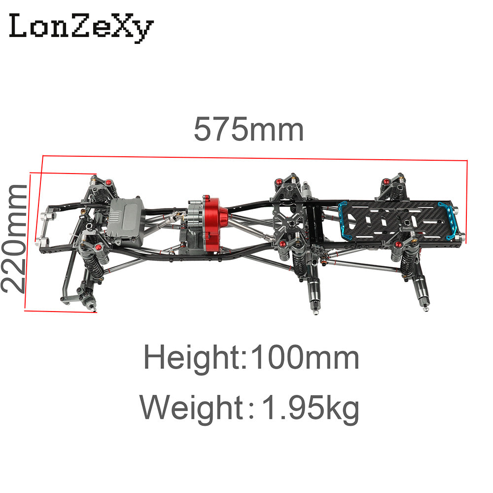 LONZEXY Metal 6x6 Frame+2 Front Axles+ Middle Transmission 2 Battery Trays for SCX10 (No Wheels)