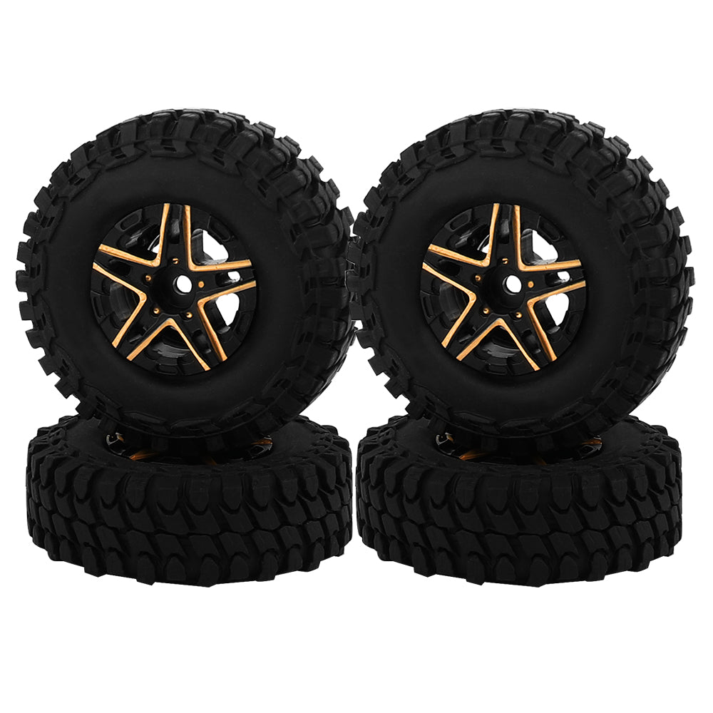 LonZeXy Weighted Brass Wheel Rims 4Pcs Black Gold Style For 1/18 1/24 RC Crawler, 55mm Rubber Tyres Offroad Model Upgrade