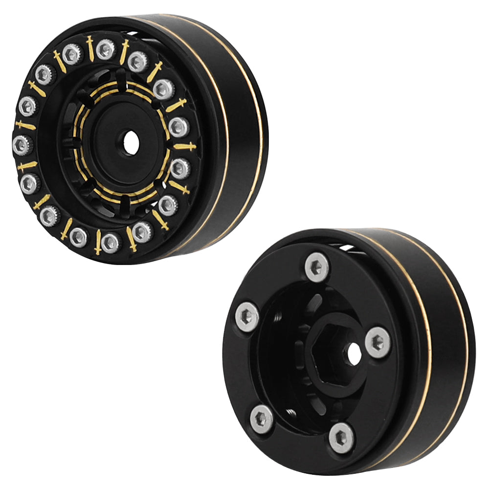 LonZeLy 1/18 1/24 RC Crawler Brass Beadlock Wheel Rims 4Pcs Black Gold With 55mm Rubber Tires RC Offroad Upgrade Parts