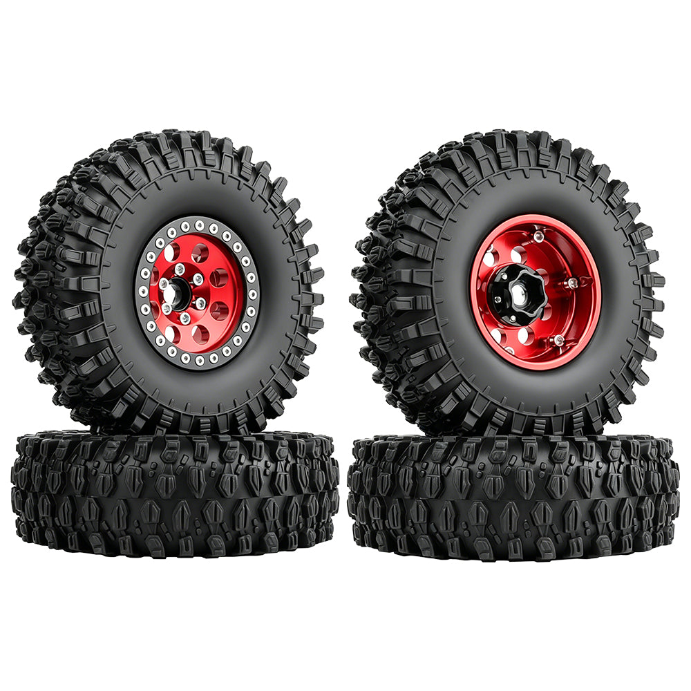 LonZeXy 1.9 Inch CNC Aluminum Beadlock Wheel Rim & Rubber Tire Assembly For 1/10 RC Crawler Axial SCX10 Off-Road Climbing Car Alloy Upgrade Wheels Multiple Two-Tone Colors
