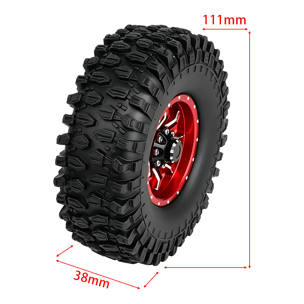 LonZeXy 1.9 Inch CNC Metal Beadlock Wheel Rims & Tyres Kit For 1/10 RC Offroad Crawler Axial SCX10, Alloy RC Wheel Hub Modification Accessories, Black Red Optional