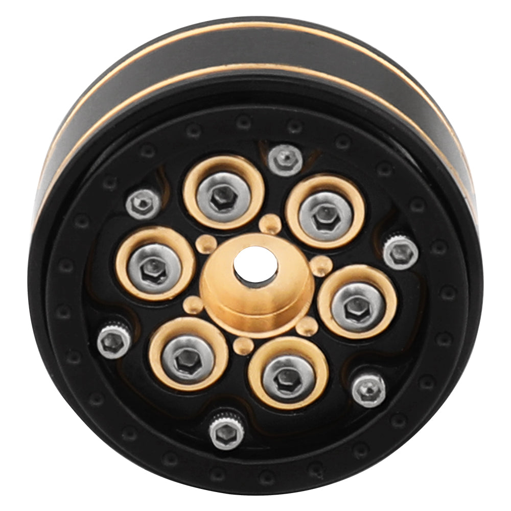 LonZeXy Black Gold Weighted Brass Beadlock Wheels 4Pcs For 1/18 1/24 RC Crawler 55mm Rubber Tires Off-Road Upgrade
