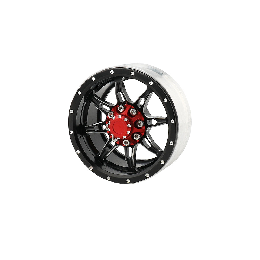 LonZeXy 1.9 Inch CNC Metal Beadlock Wheel Rims & Tyres Kit For 1/10 RC Offroad Crawler Axial SCX10, Alloy RC Wheel Hub Modification Accessories, Black Red Optional