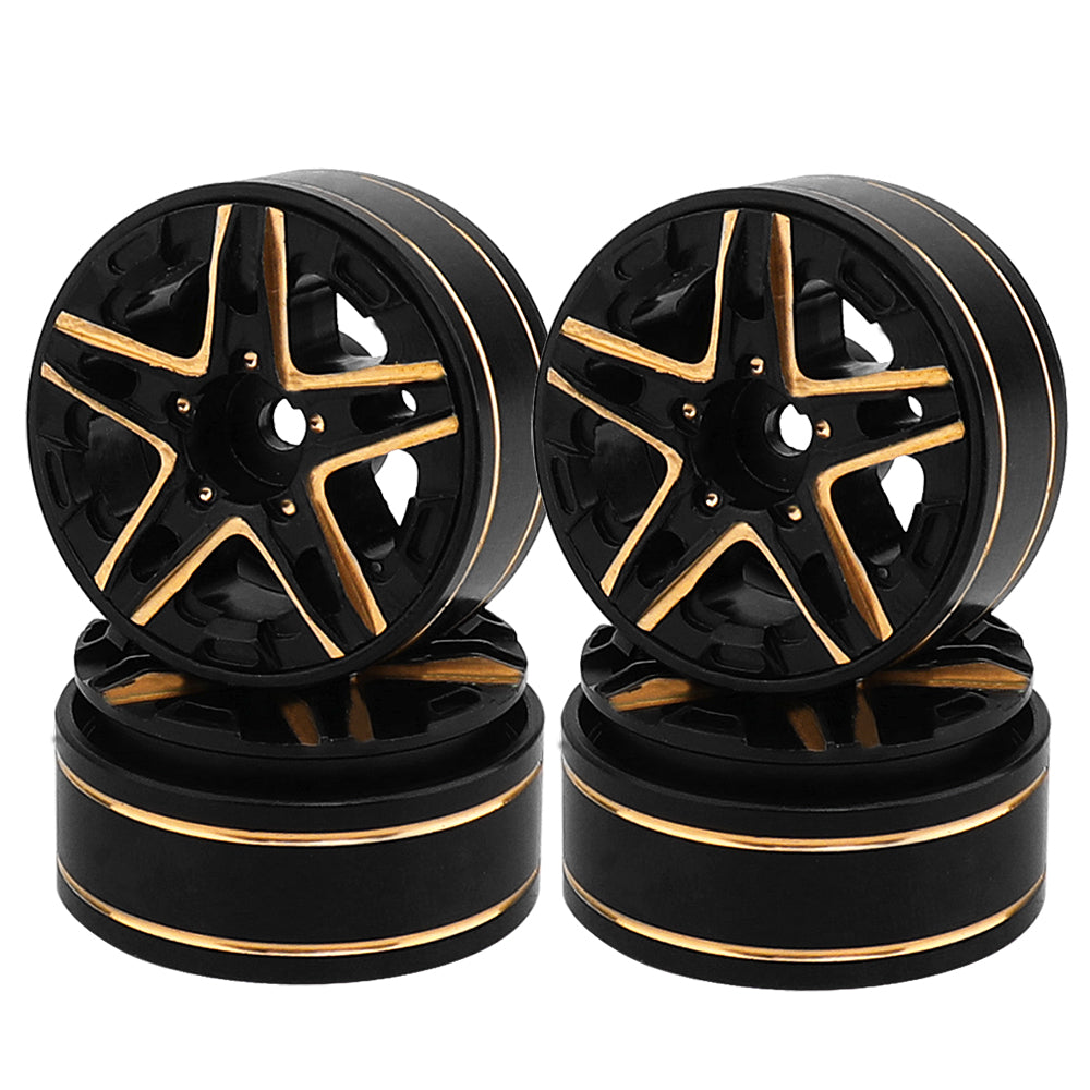 LonZeXy Weighted Brass Wheel Rims 4Pcs Black Gold Style For 1/18 1/24 RC Crawler, 55mm Rubber Tyres Offroad Model Upgrade