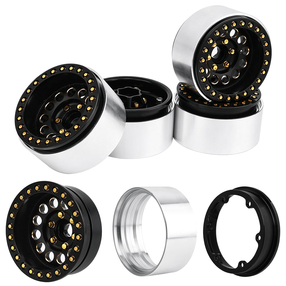 1.9 Inch Brass Beadlock Wheel Rims 56.6mm 12mm Hex for 1/10 RC Crawler, 4PCS Total 556g