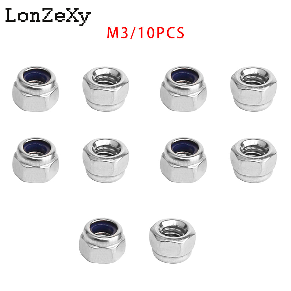 Lonzexy M3 Stainless Steel Insert Locknuts Non-Slip Hex Lock Nuts Silver Tone