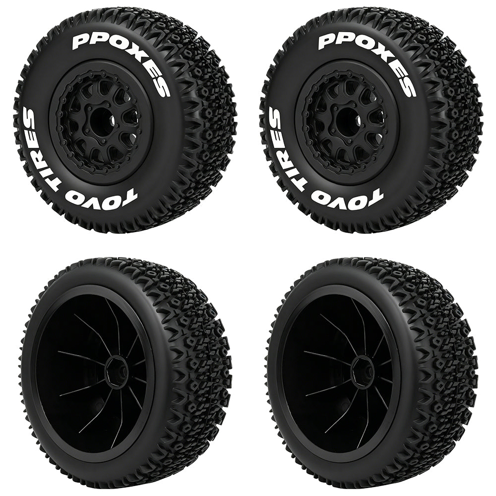 LonZeXy 4PCS DK10 1/10 RC Short Course Truck Wheels Tires Slick Off-Road Rally Racing Tyre Fit Traxxas Mini XRT Flat Ground Wear Resistant RC Buggy RC Model Car Upgrade Rubber Parts