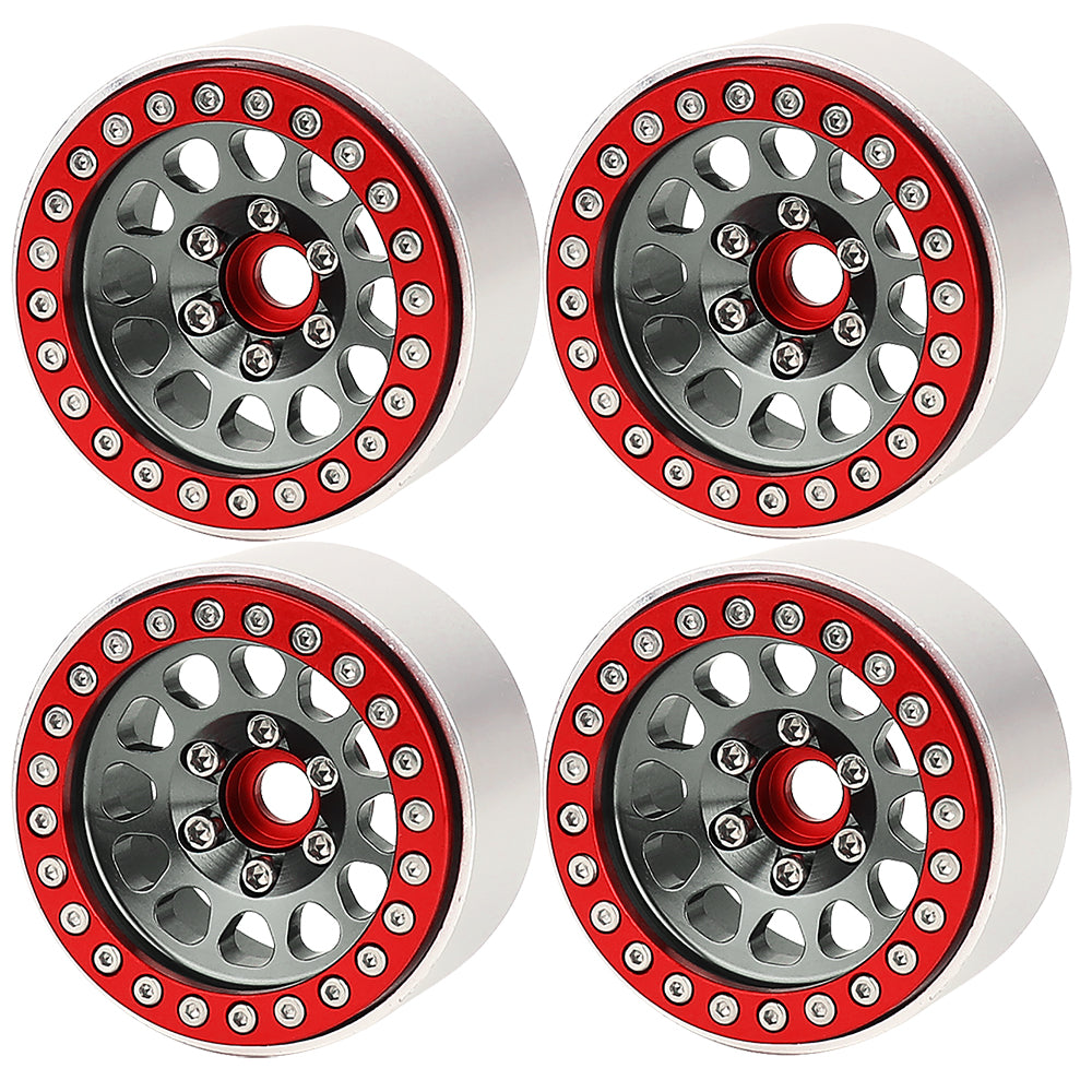 LonZeXy 1.9 Inch CNC Aluminum Beadlock Wheel Rim & Rubber Tire Assembly Triangle Inner Base For 1/10 RC Crawler Axial SCX10 Off Road Climbing Car Upgrade Wheels