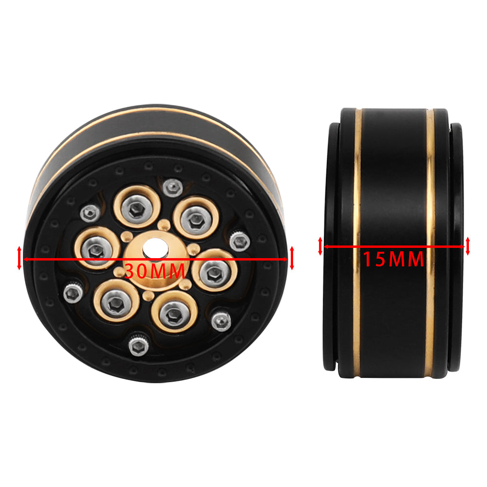 LonZeXy Black Gold Weighted Brass Beadlock Wheels 4Pcs For 1/18 1/24 RC Crawler 55mm Rubber Tires Off-Road Upgrade