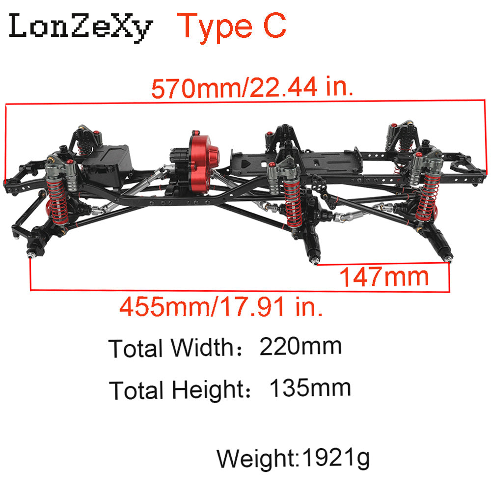 LONZEXY Wheelbase 450mm  6x6 Frame Set +Transmission Front Middle Rear Axle for SCX10