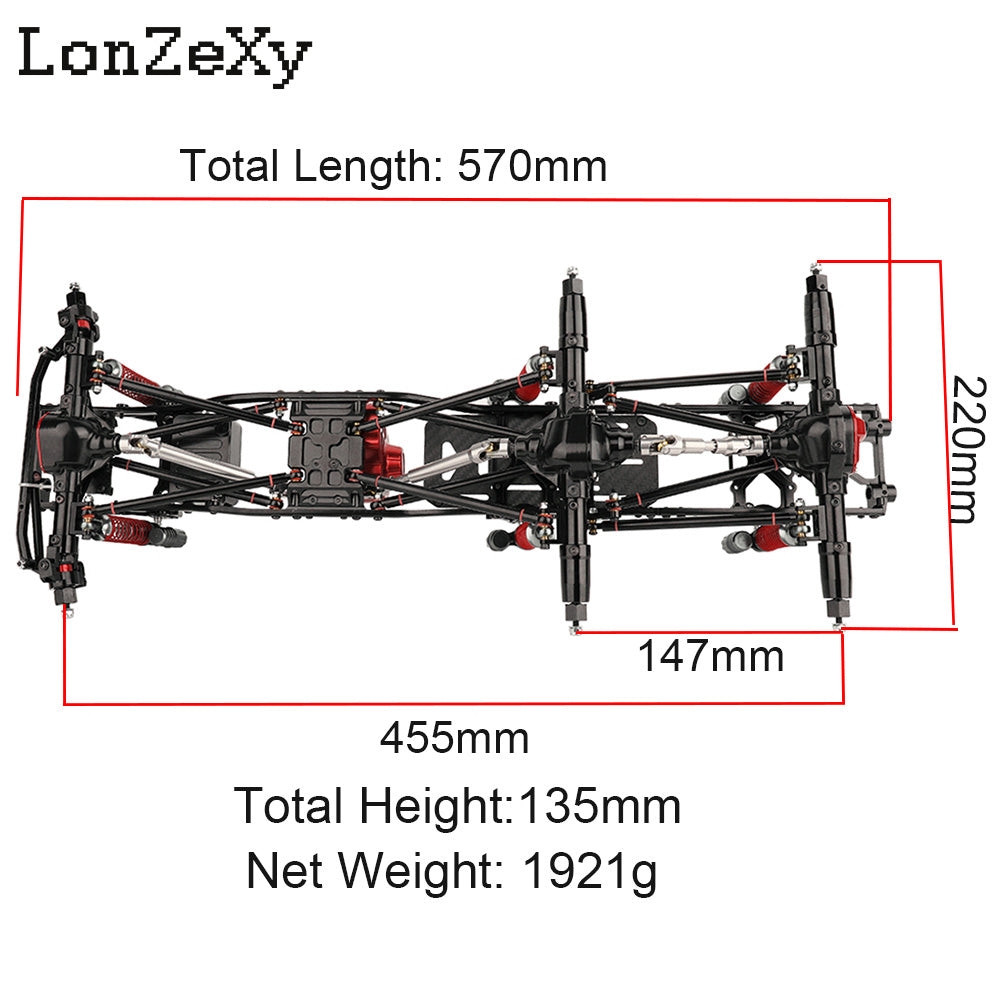 LONZEXY Wheelbase 450mm  6x6 Frame Set +Transmission Front Middle Rear Axle for SCX10