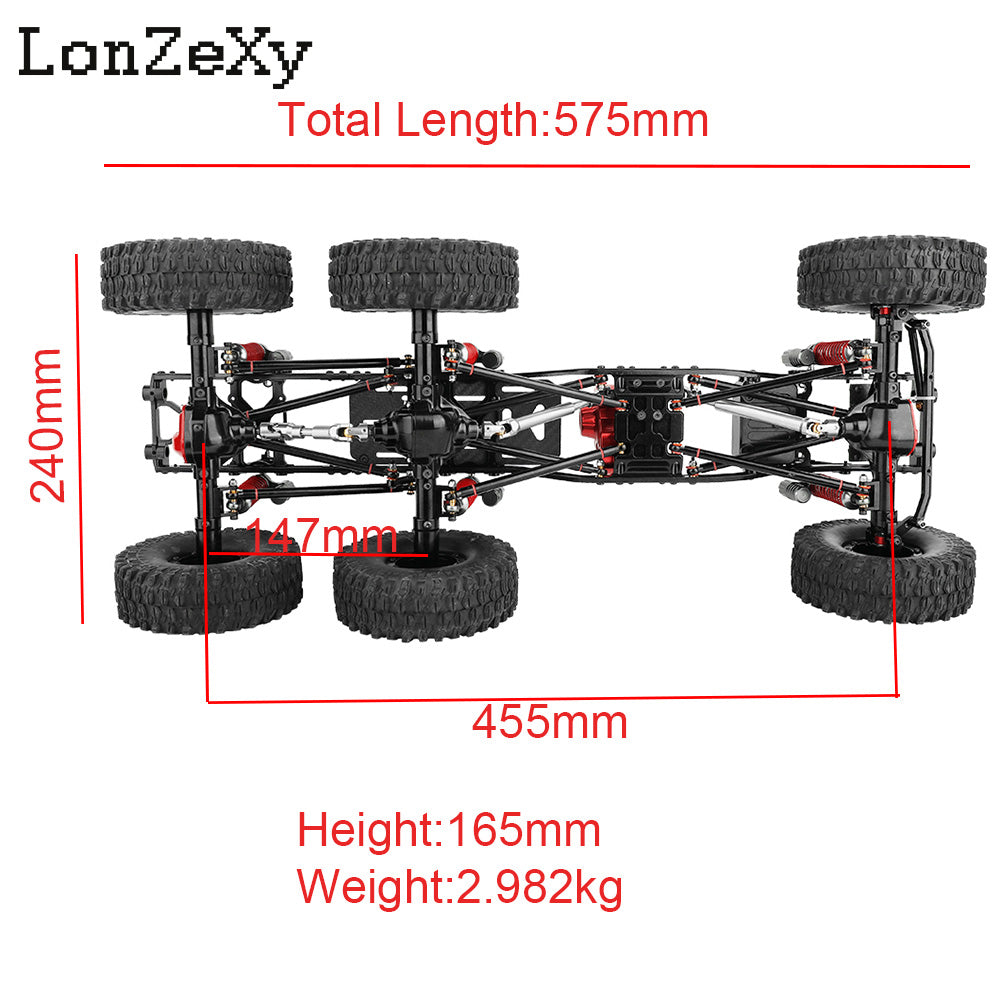 LONZEXY Wheelbase 450mm  6x6 Frame Set +Transmission Front Middle Rear Axle for SCX10