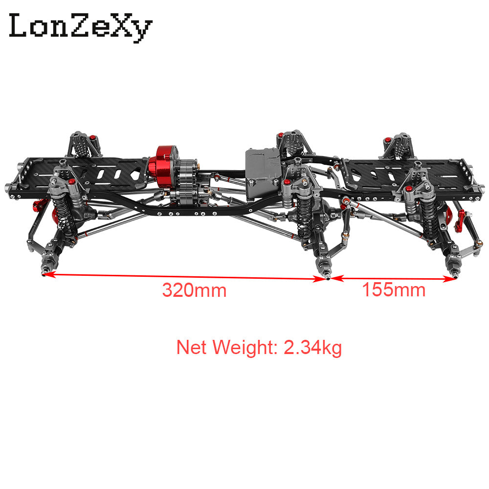 LONZEXY 6x6 Frame Set+Transmission Front Middle Rear Axle for 1/10 SCX10