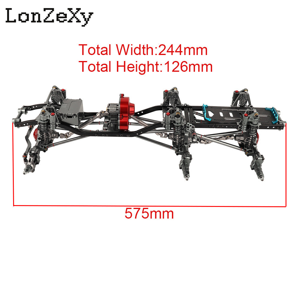 LONZEXY Metal 6x6 Frame+Front Middle Rear Axles+Gearbox + Battery Tray for SCX10 II