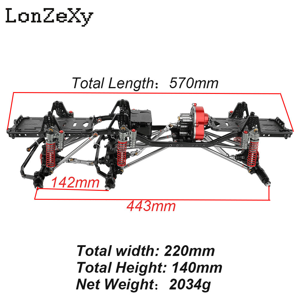LONZEXY DIY 6x6 Frame+2 Front Steering Axles+Middle Axle Transmission 2 Battery Trays for SCX10