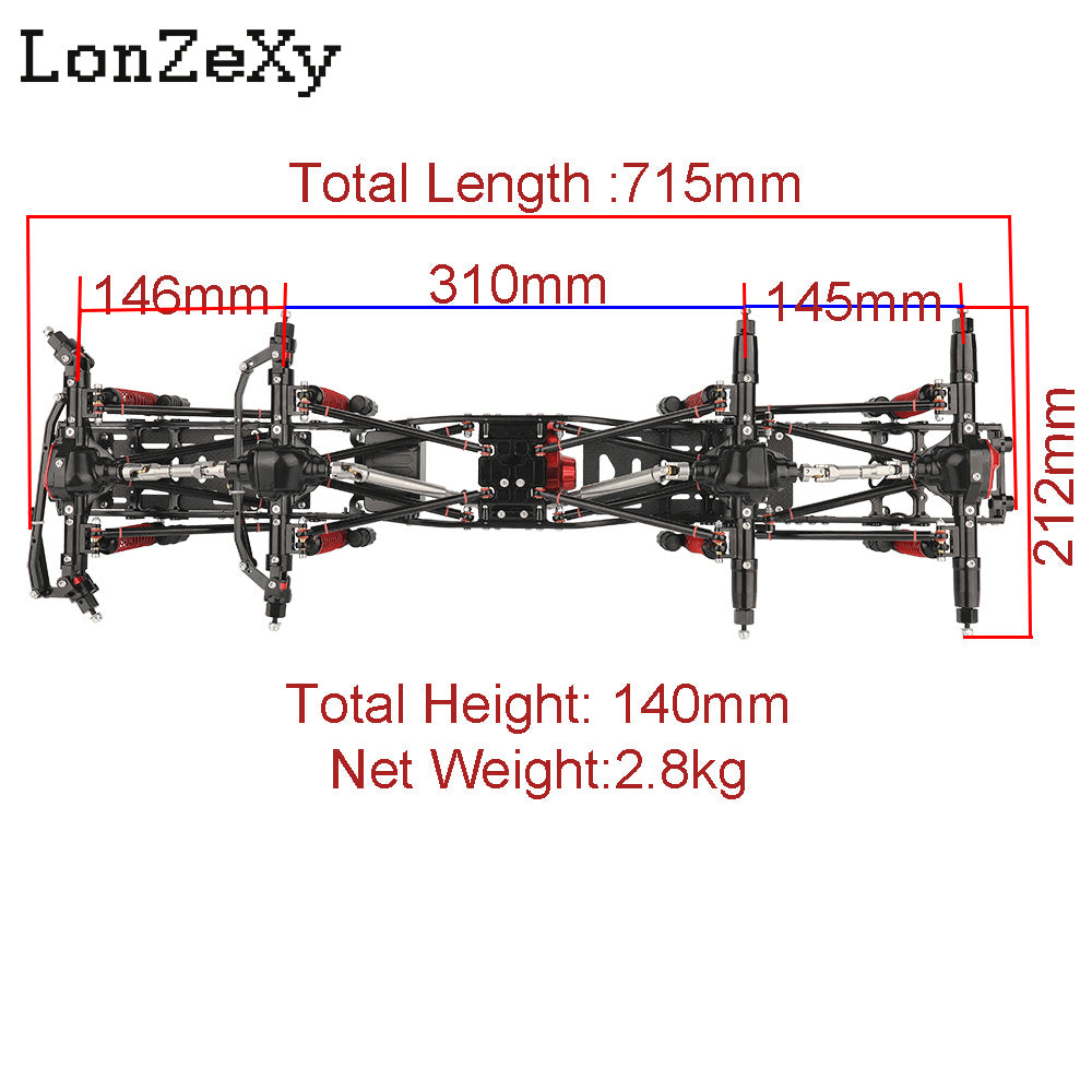 LONZEXY 8×8 Carbon Fiber Frame + Complete Axle + Front Gearbox for SCX24